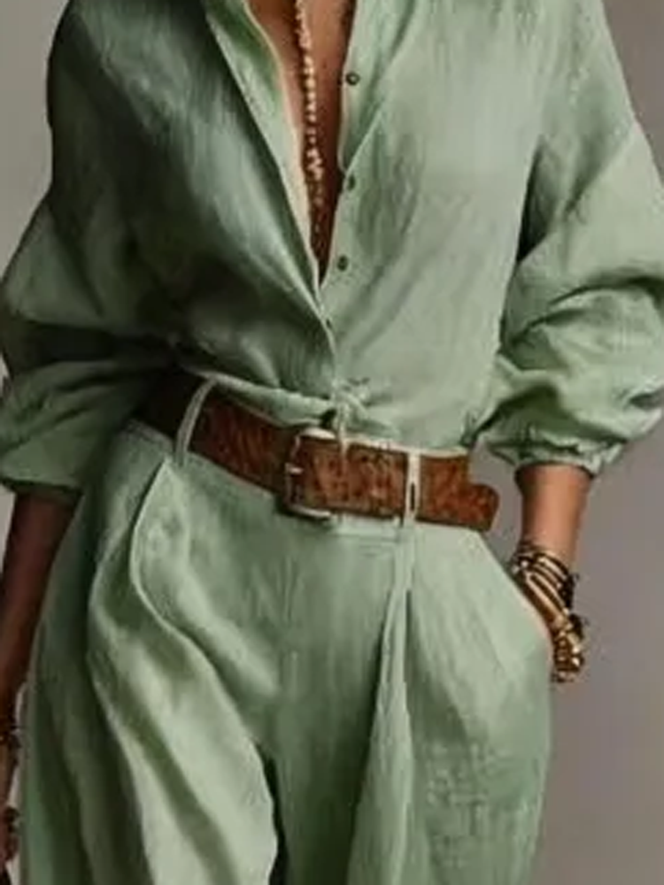 Linen Pant Wide - Spring Summer Temperament Solid Color Cotton