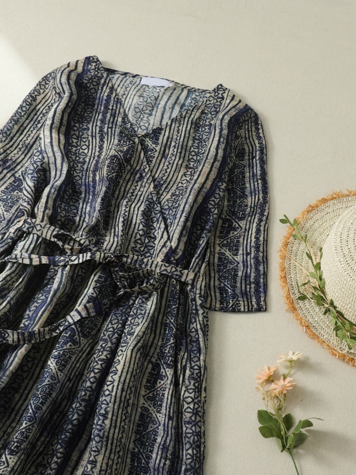 V-Neck Short Sleeve Midi Dress - đánh giá và giá Linen Dress Wrap