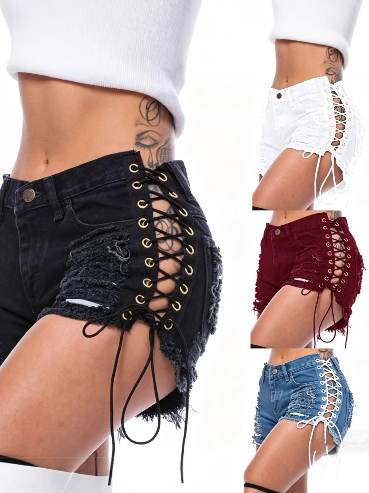 Cotton Denim Shorts Low Waist  - đánh giá và giá Shorts Denim Frayed