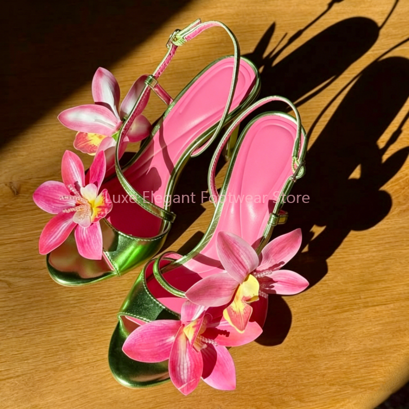 Red Flower Decor Back Strap Ho - đánh giá và giá Sandal Strappy Heeled