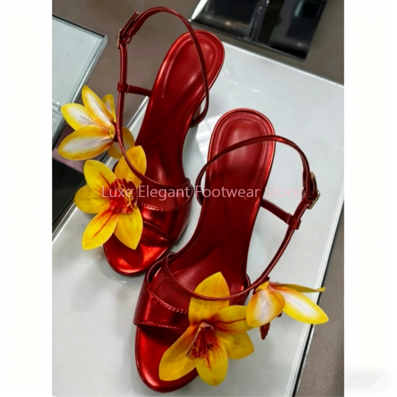 Red Flower Decor Back Strap Ho - đánh giá và giá Sandal Strappy Heeled