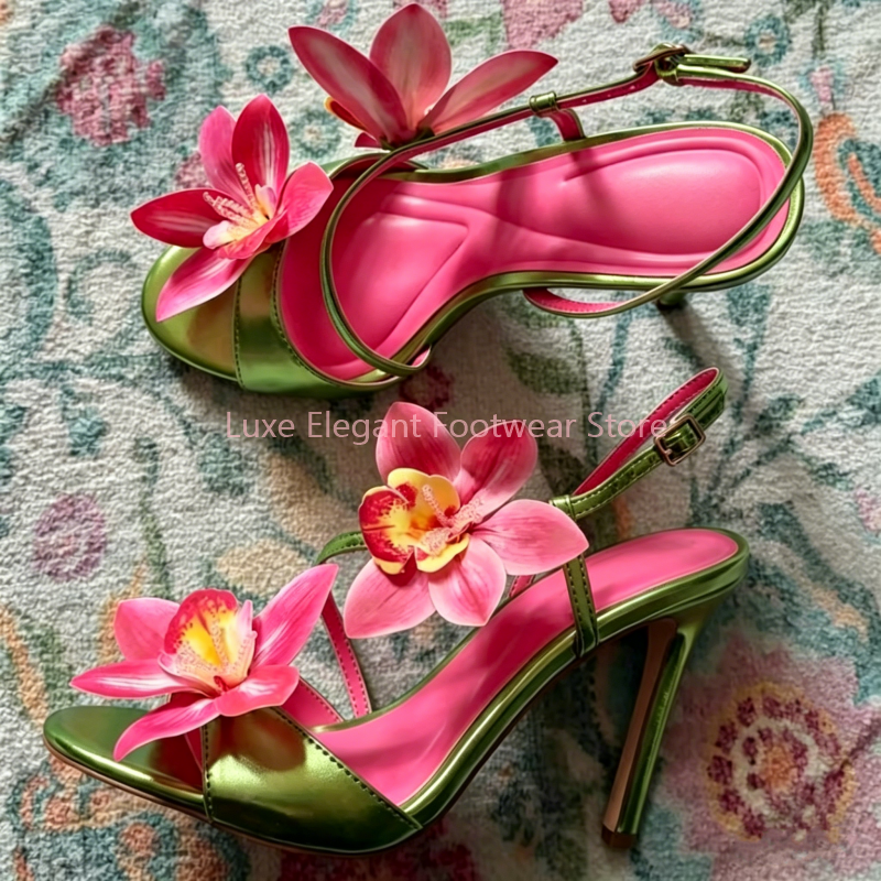 Red Flower Decor Back Strap Ho - đánh giá và giá Sandal Strappy Heeled