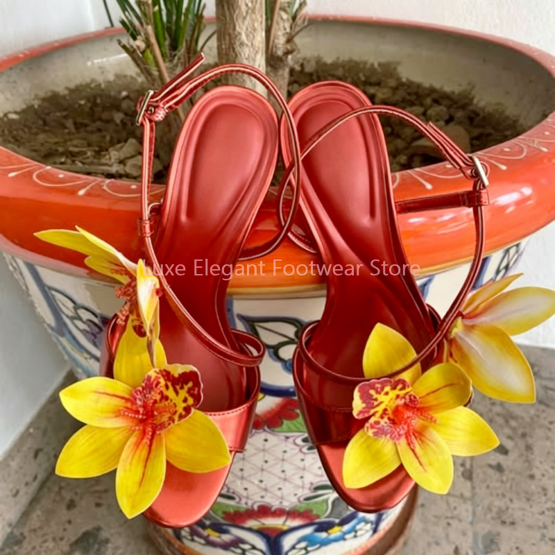Red Flower Decor Back Strap Ho - đánh giá và giá Sandal Strappy Heeled