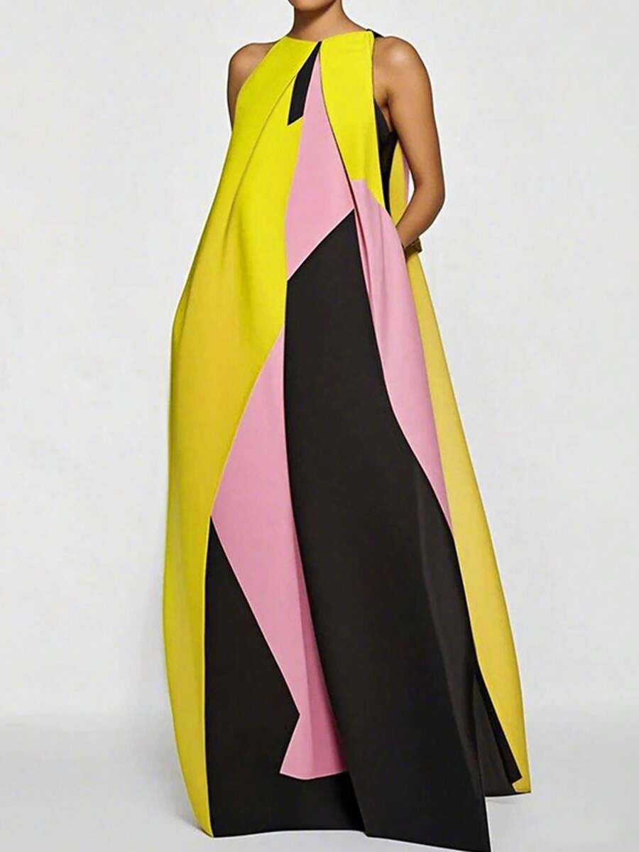 Women Color Block Maxi Dress H - đánh giá và giá Maxi Dress Halter