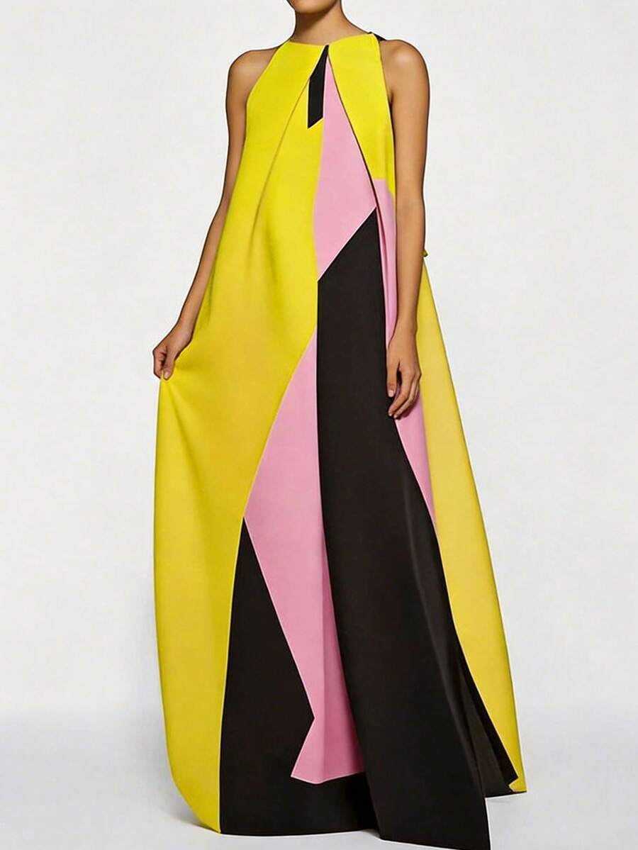 Women Color Block Maxi Dress H - đánh giá và giá Maxi Dress Halter