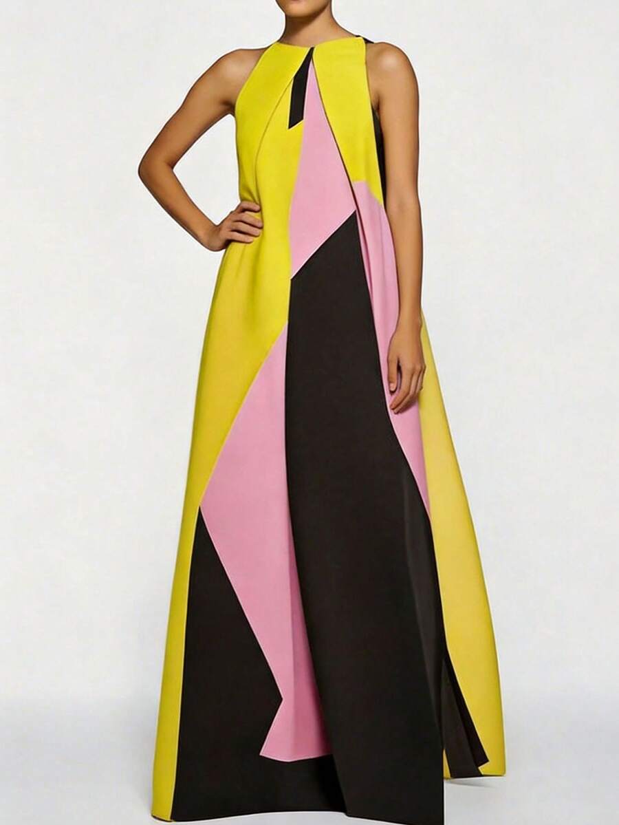Women Color Block Maxi Dress H - đánh giá và giá Maxi Dress Halter
