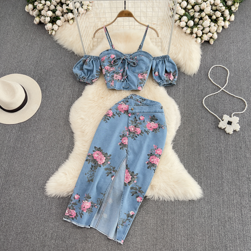 Fashion Floral Print Denim Ski - đánh giá và giá Romper Floral Print