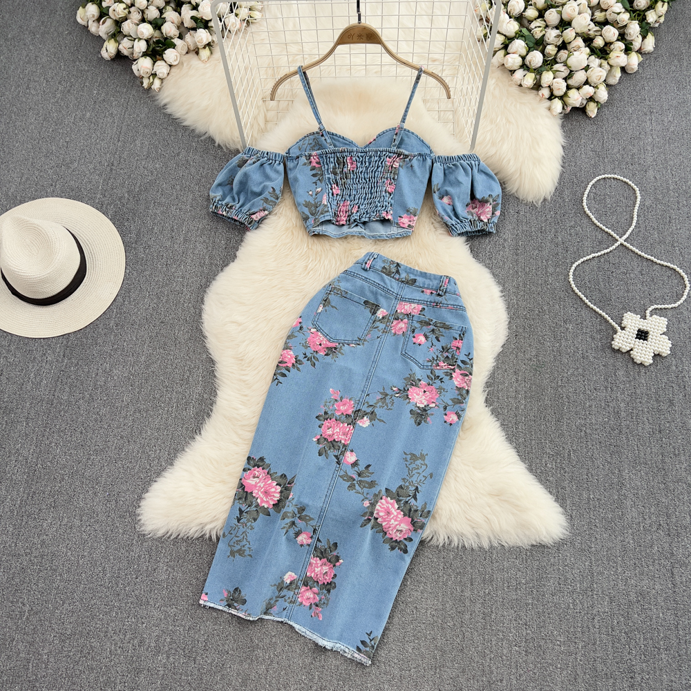 Fashion Floral Print Denim Ski - đánh giá và giá Romper Floral Print