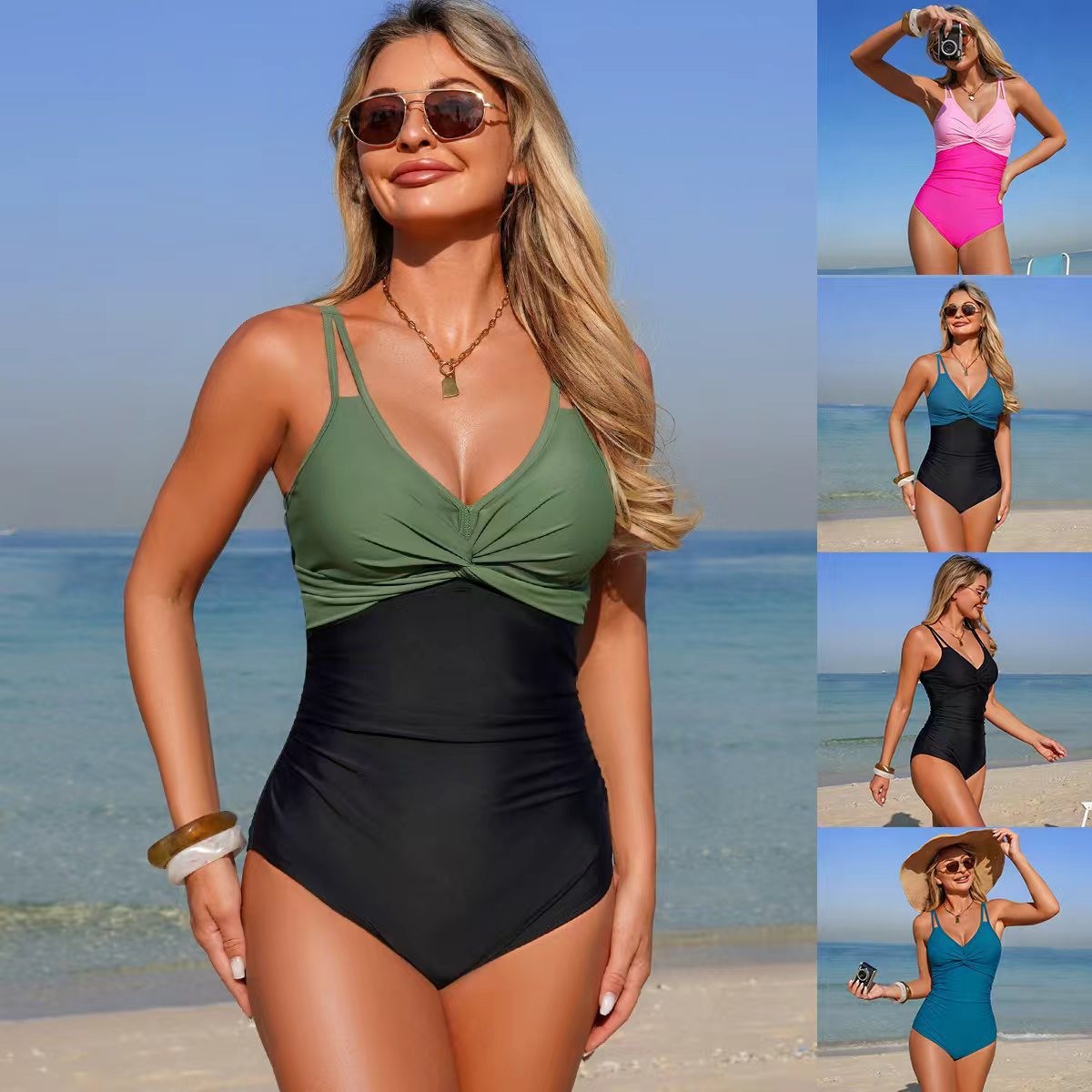 V Neck Twist Front One Piece S - đánh giá và giá Swimsuit Bikini Ruched