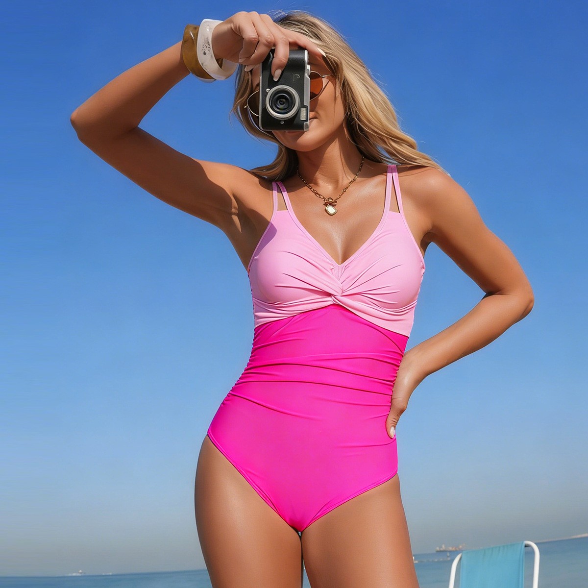 V Neck Twist Front One Piece S - đánh giá và giá Swimsuit Bikini Ruched