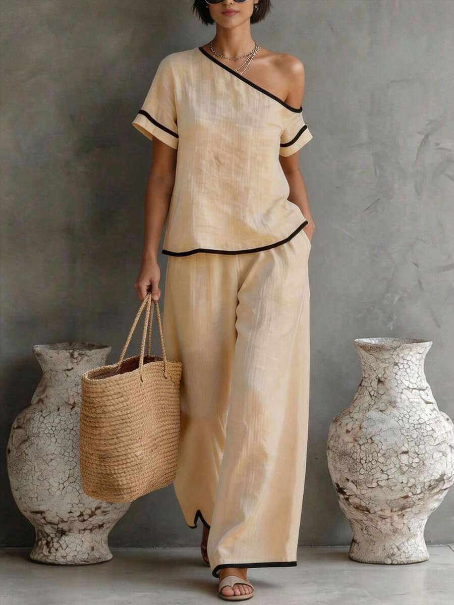 Womens Beige Asymmetric Top An - đánh giá và giá Linen Pant Wide