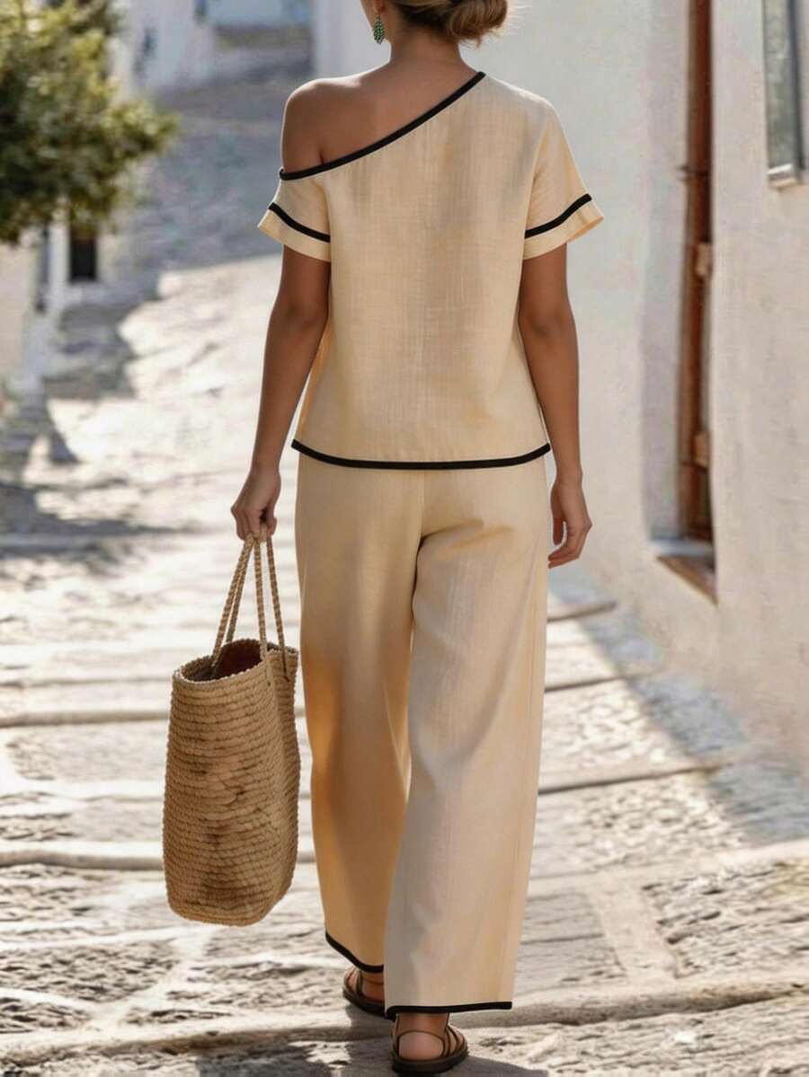 Womens Beige Asymmetric Top An - đánh giá và giá Linen Pant Wide