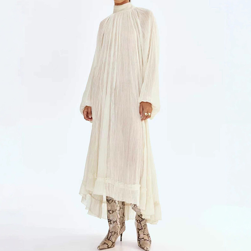 Ladies O-neck Long Sleeved Ple - đánh giá và giá Linen Dress Wrap