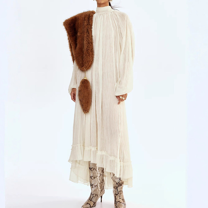 Ladies O-neck Long Sleeved Ple - đánh giá và giá Linen Dress Wrap