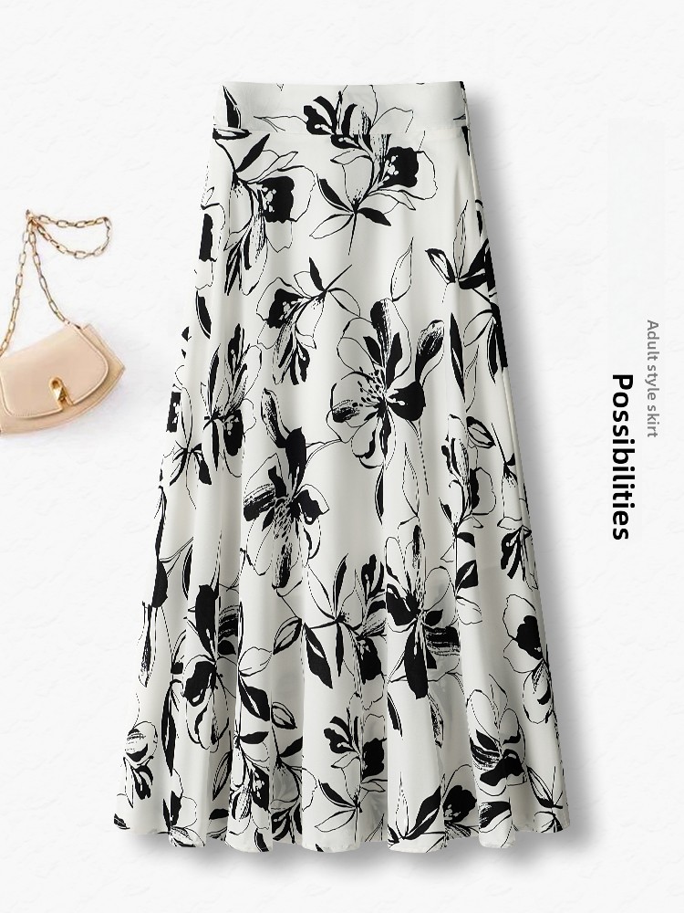 Summer Thin High Waist A-Line  - đánh giá và giá Midi Skirt Floral
