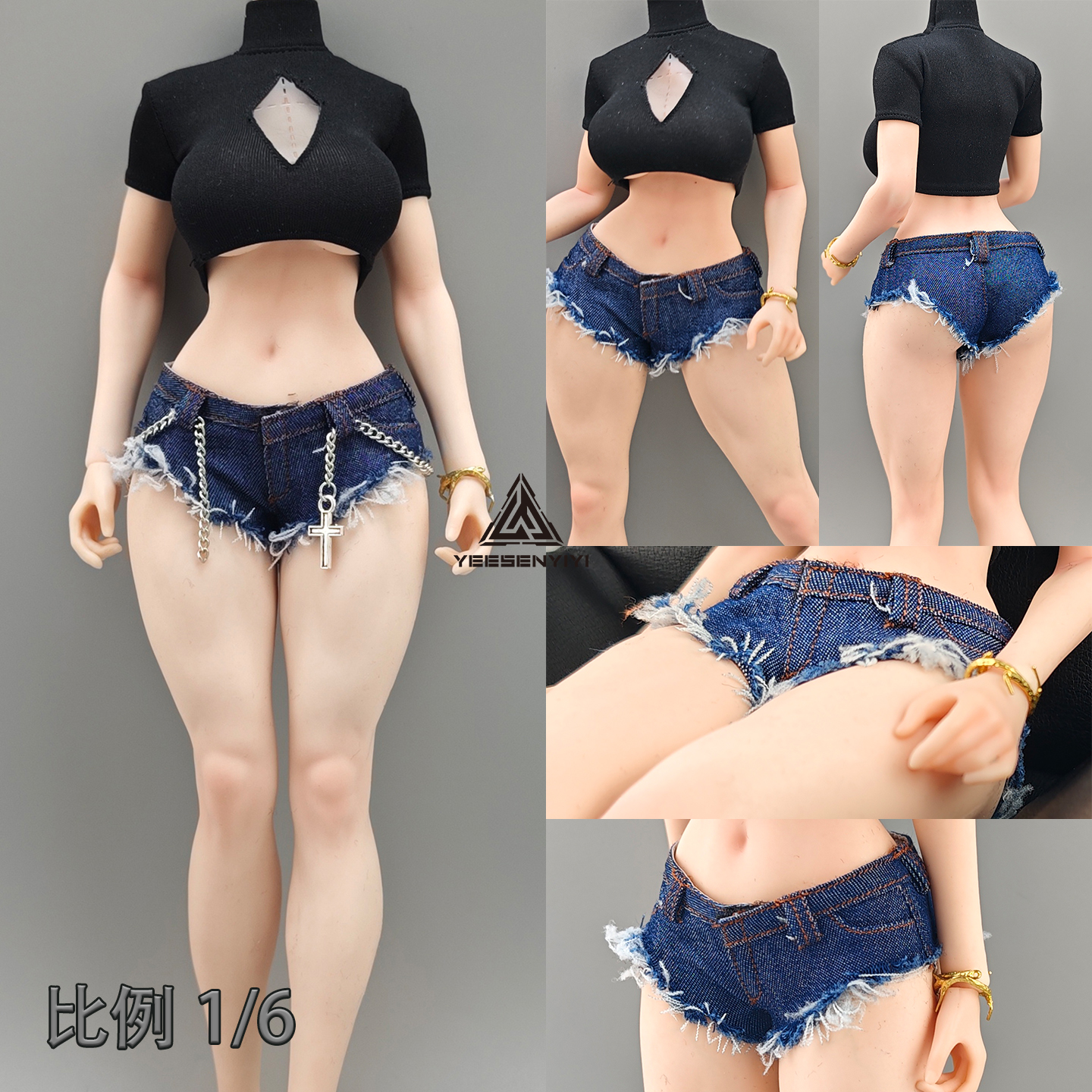 1/6 Scale Distressed Denim Min - đánh giá và giá Shorts Denim Frayed