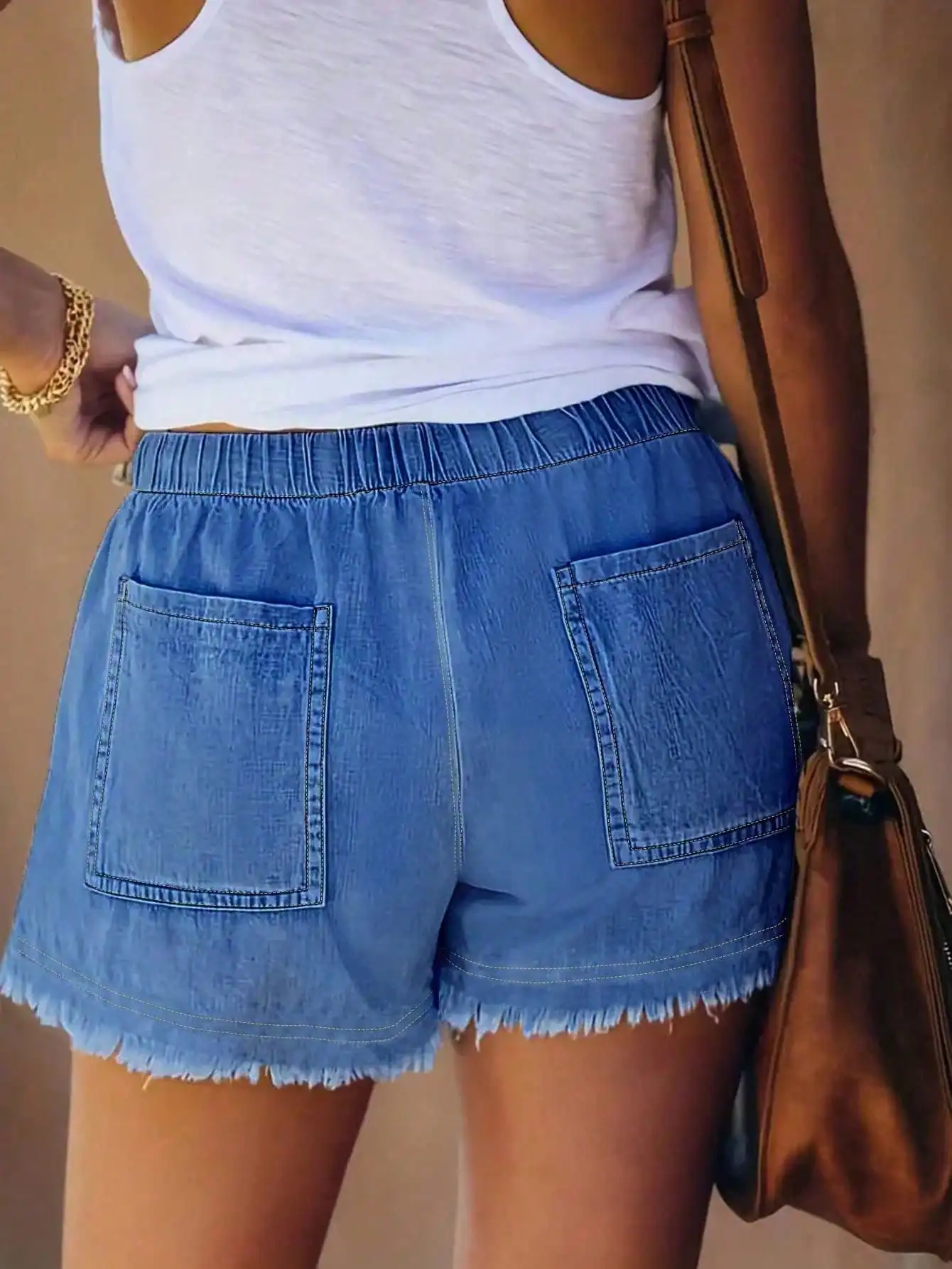 Women's Elastic Waist Frayed H - đánh giá và giá Shorts Denim Frayed