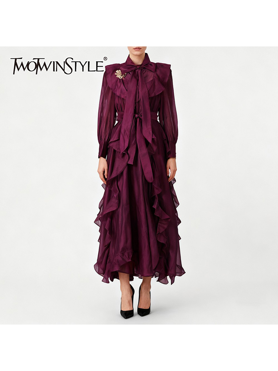TWOTWINSTYLE Solid Spliced Ruf - đánh giá và giá Linen Dress Wrap