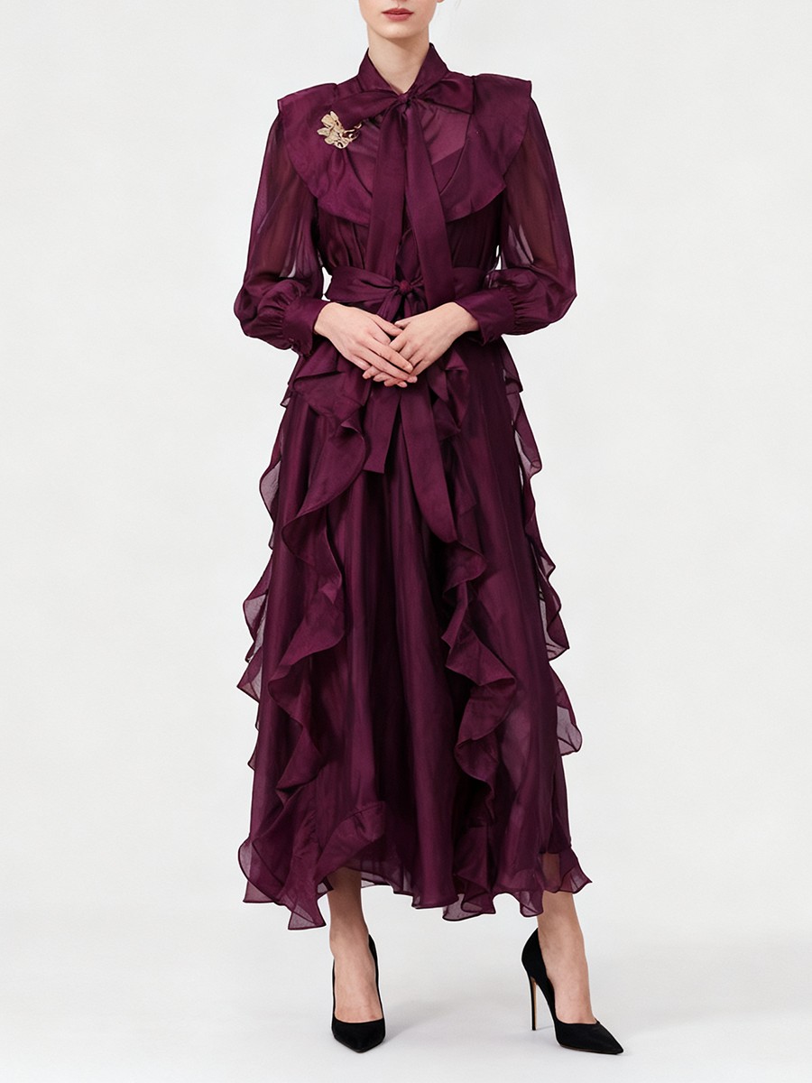 TWOTWINSTYLE Solid Spliced Ruf - đánh giá và giá Linen Dress Wrap