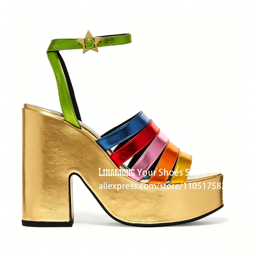 Multicolor Strappy Chunky Heel - đánh giá và giá Sandal Strappy Heeled
