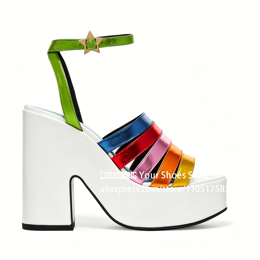 Multicolor Strappy Chunky Heel - đánh giá và giá Sandal Strappy Heeled