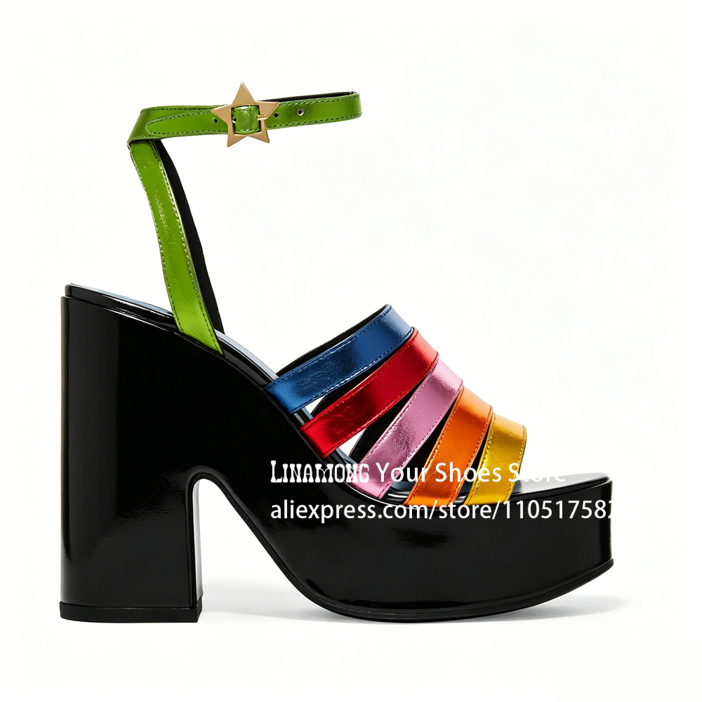 Multicolor Strappy Chunky Heel - đánh giá và giá Sandal Strappy Heeled