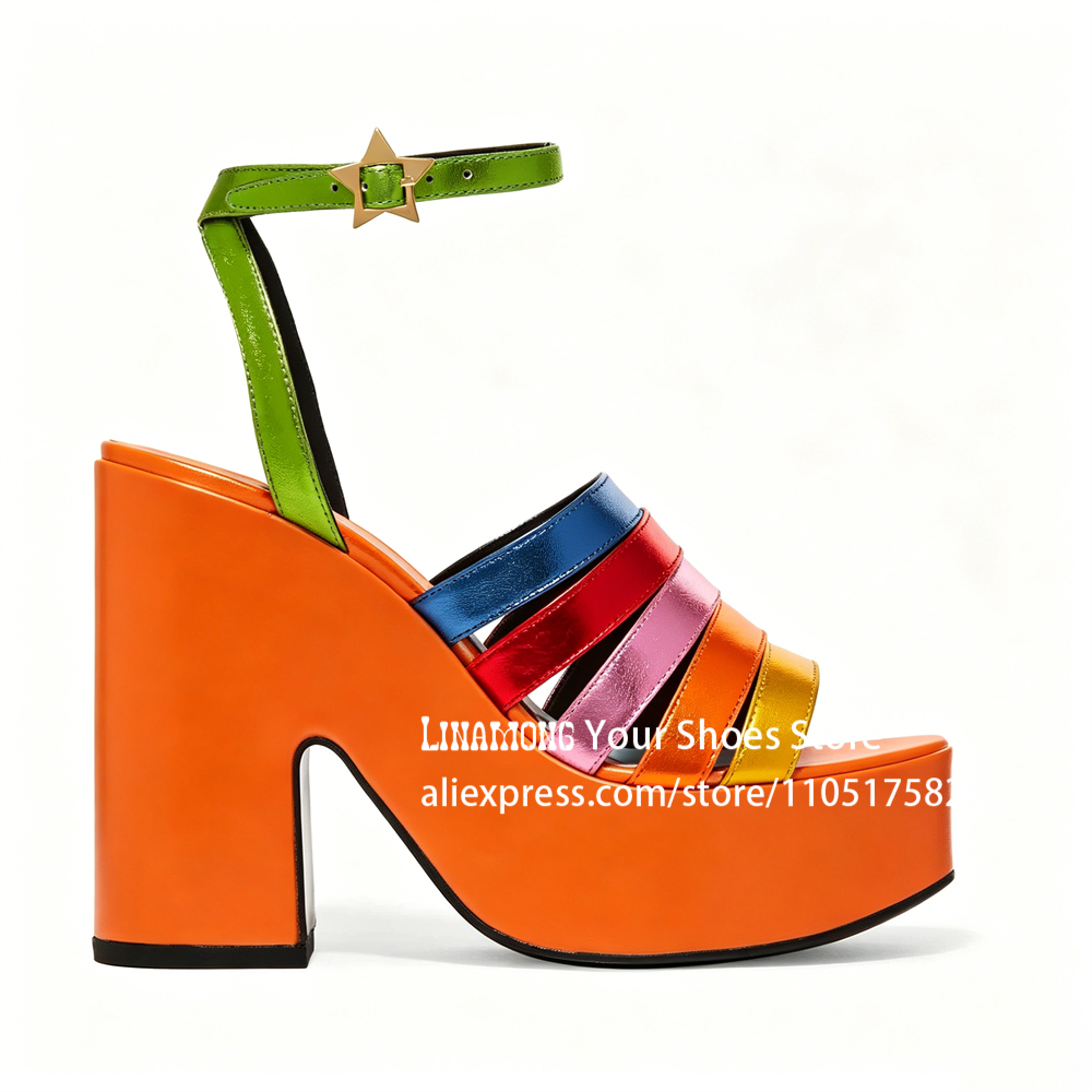 Multicolor Strappy Chunky Heel - đánh giá và giá Sandal Strappy Heeled
