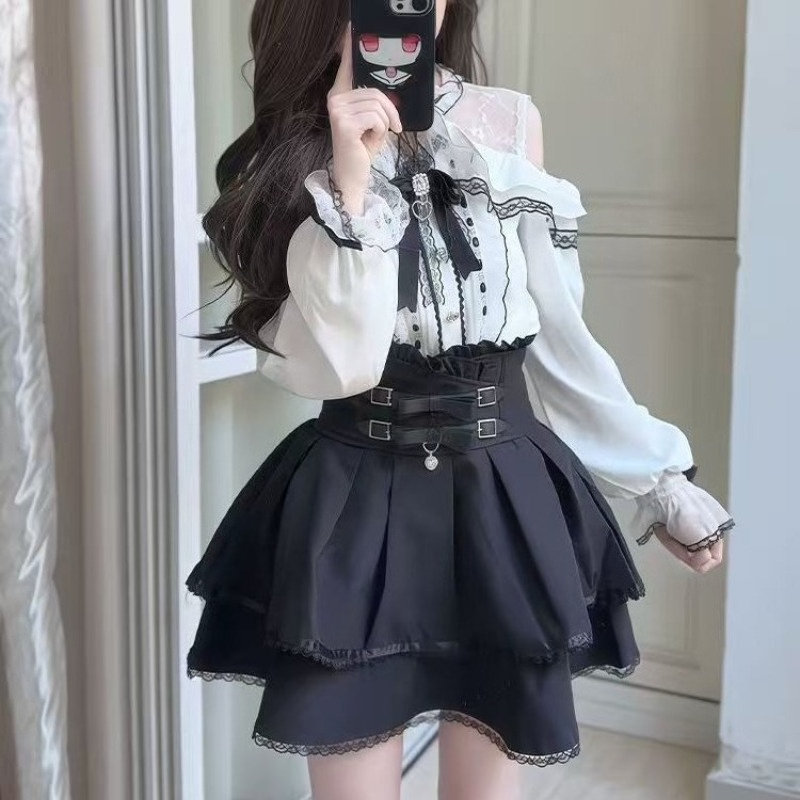 Japanese Gothic Y2k Lolita Sty - đánh giá và giá Blouse Off Shoulder