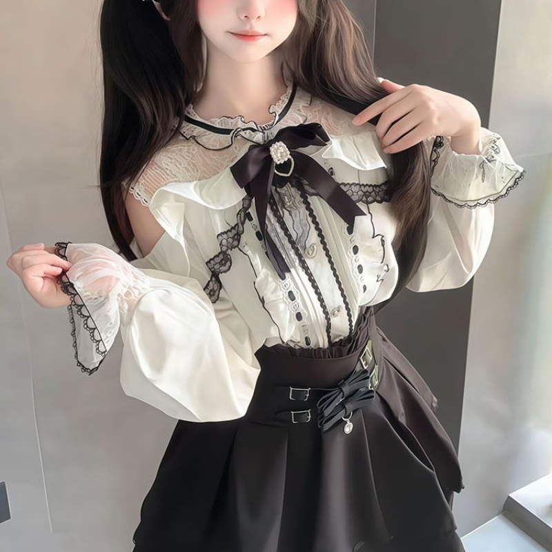 Japanese Gothic Y2k Lolita Sty - đánh giá và giá Blouse Off Shoulder
