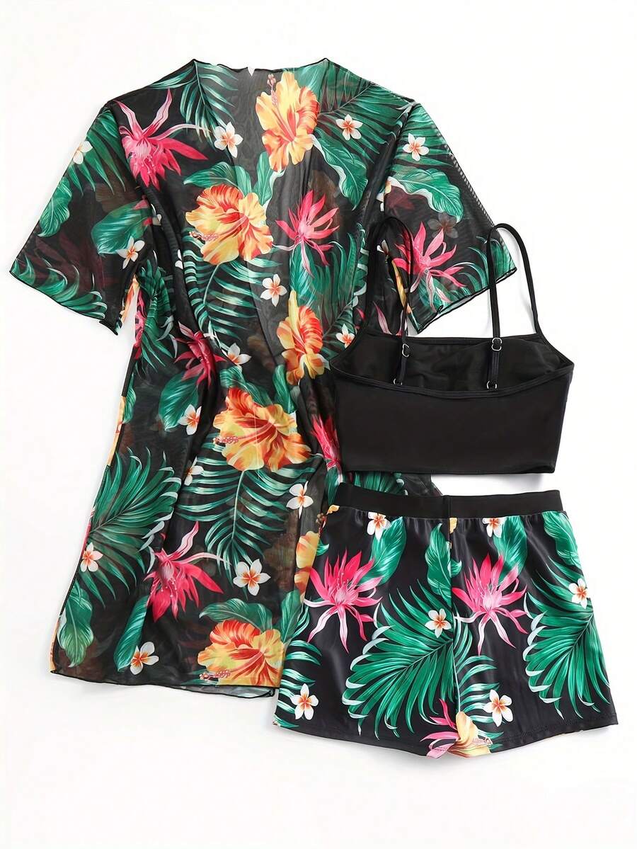 Floral Print 3-Piece Swim Set: - đánh giá và giá Kimono Sheer Floral