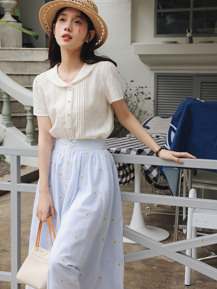 Vintage White Shirt Floral Emb - đánh giá và giá Midi Skirt Floral