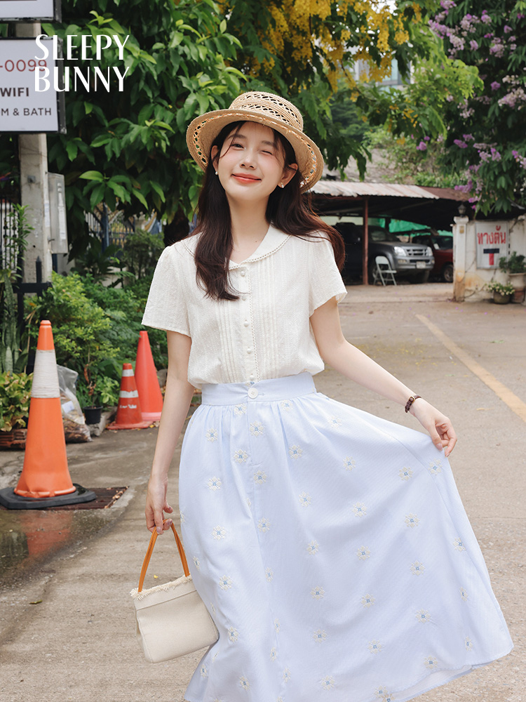 Vintage White Shirt Floral Emb - đánh giá và giá Midi Skirt Floral