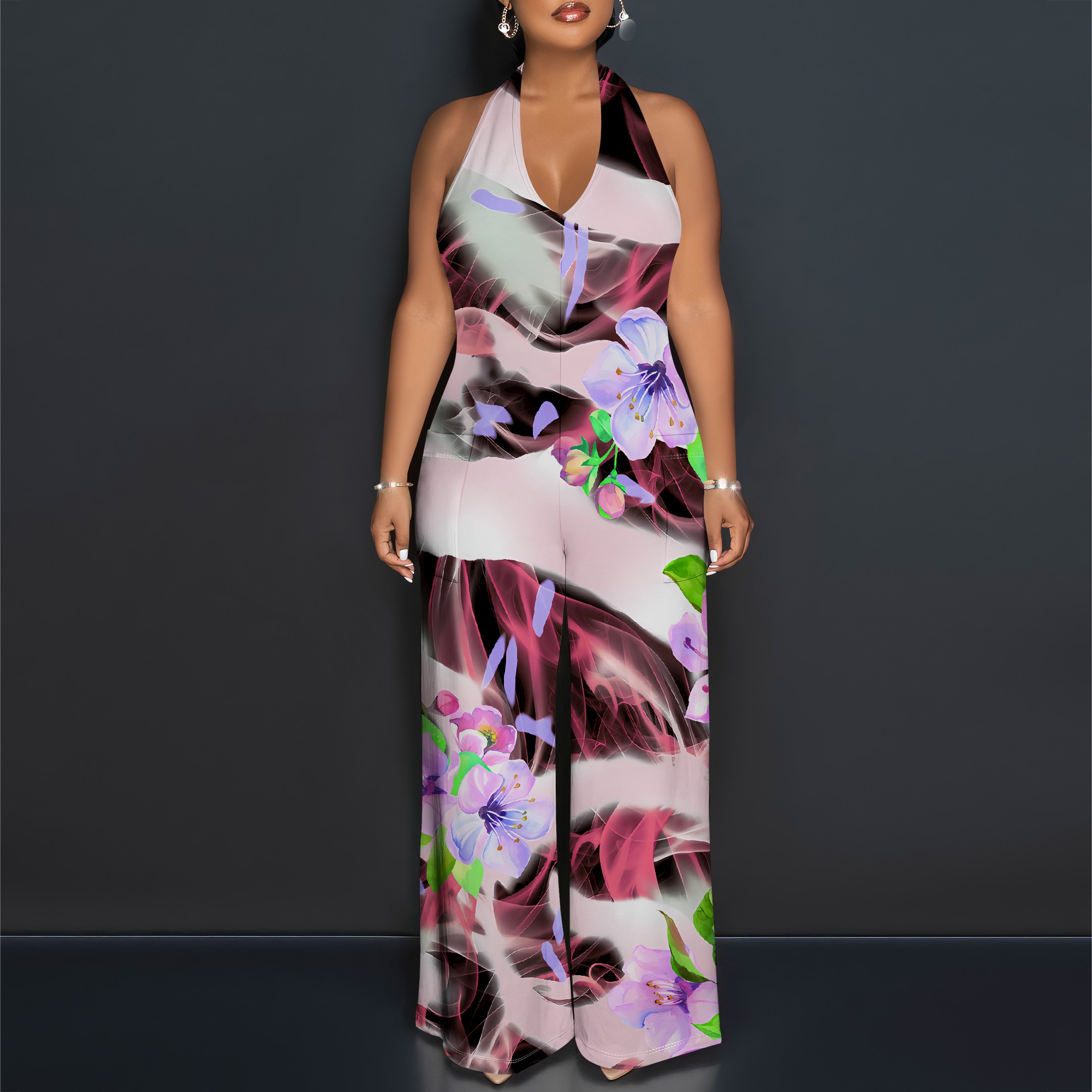 Floral Print Halter Jumpsuit - - đánh giá và giá Romper Floral Print