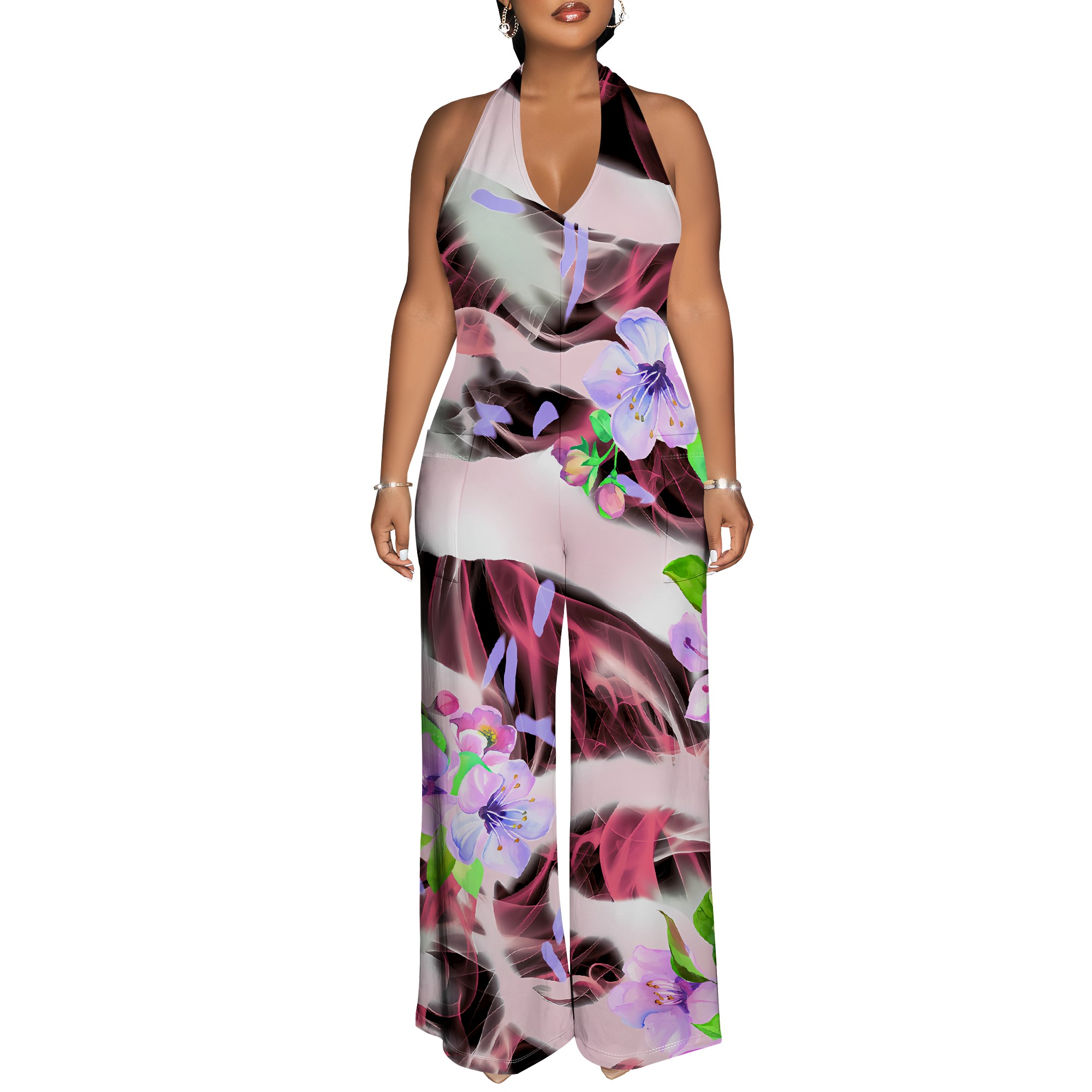 Floral Print Halter Jumpsuit - - đánh giá và giá Romper Floral Print