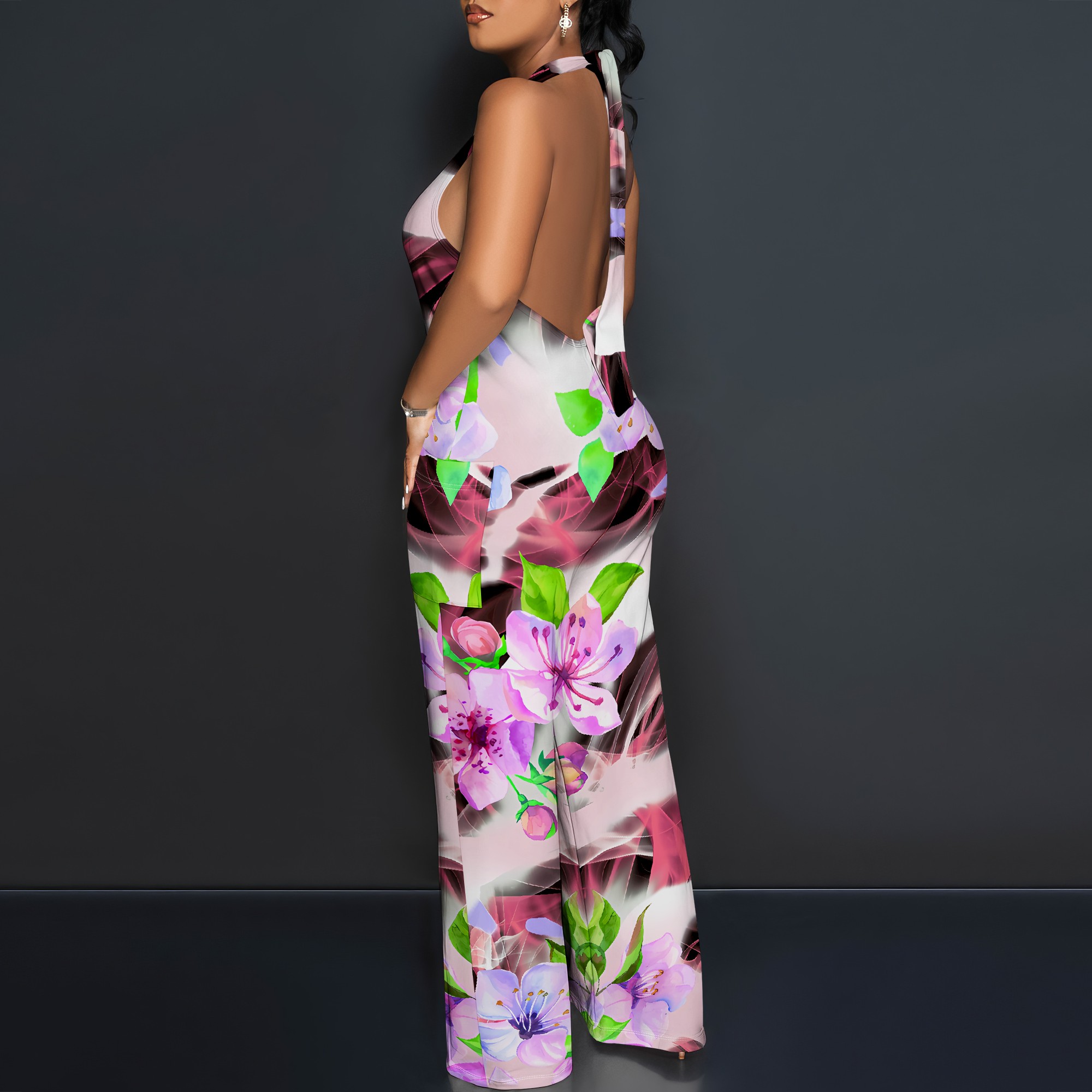 Floral Print Halter Jumpsuit - - đánh giá và giá Romper Floral Print