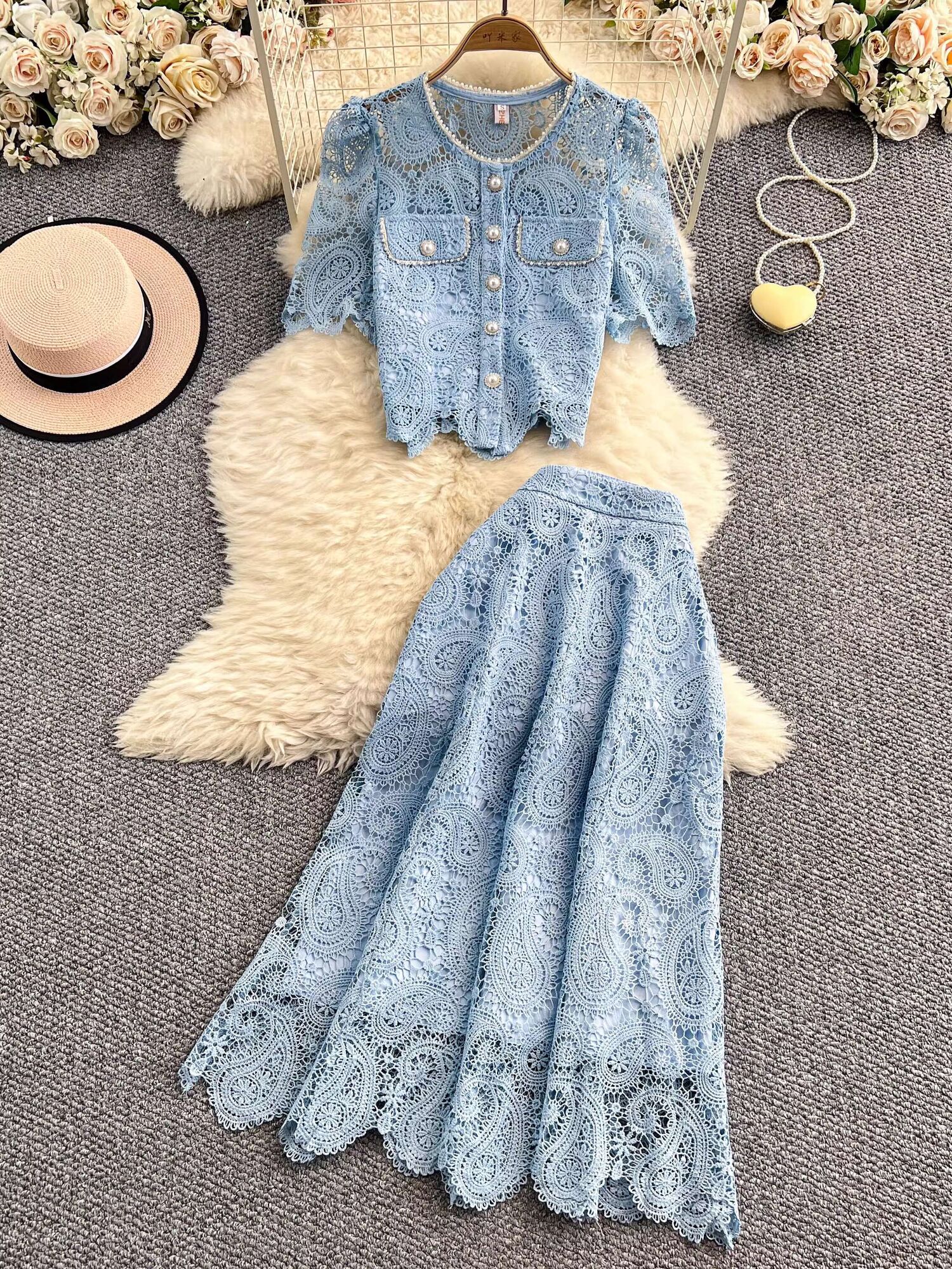 Elegant Pearl Long Dress Suits - đánh giá và giá Midi Skirt Floral