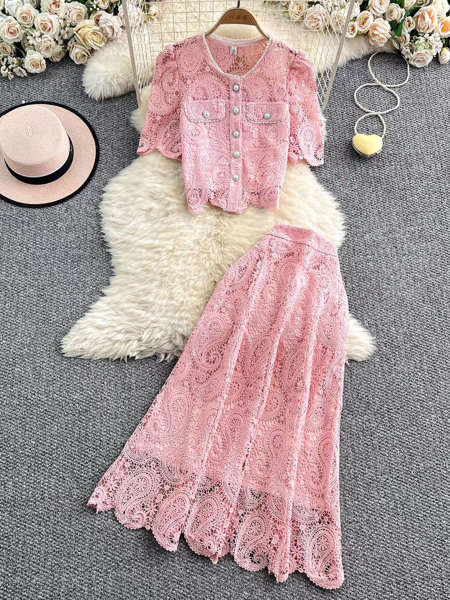 Elegant Pearl Long Dress Suits - đánh giá và giá Midi Skirt Floral