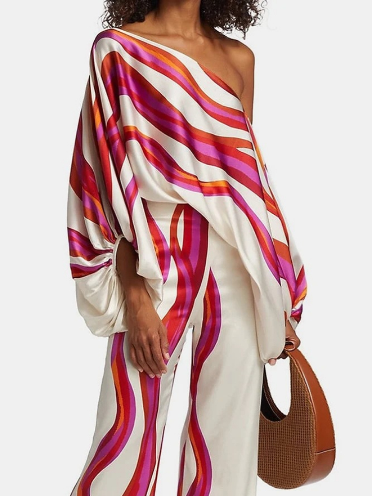 Women's Printed Satin 2-piece  - đánh giá và giá Blouse Off Shoulder