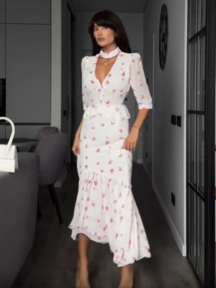 Women White Pink Floral Choker - đánh giá và giá Romper Floral Print