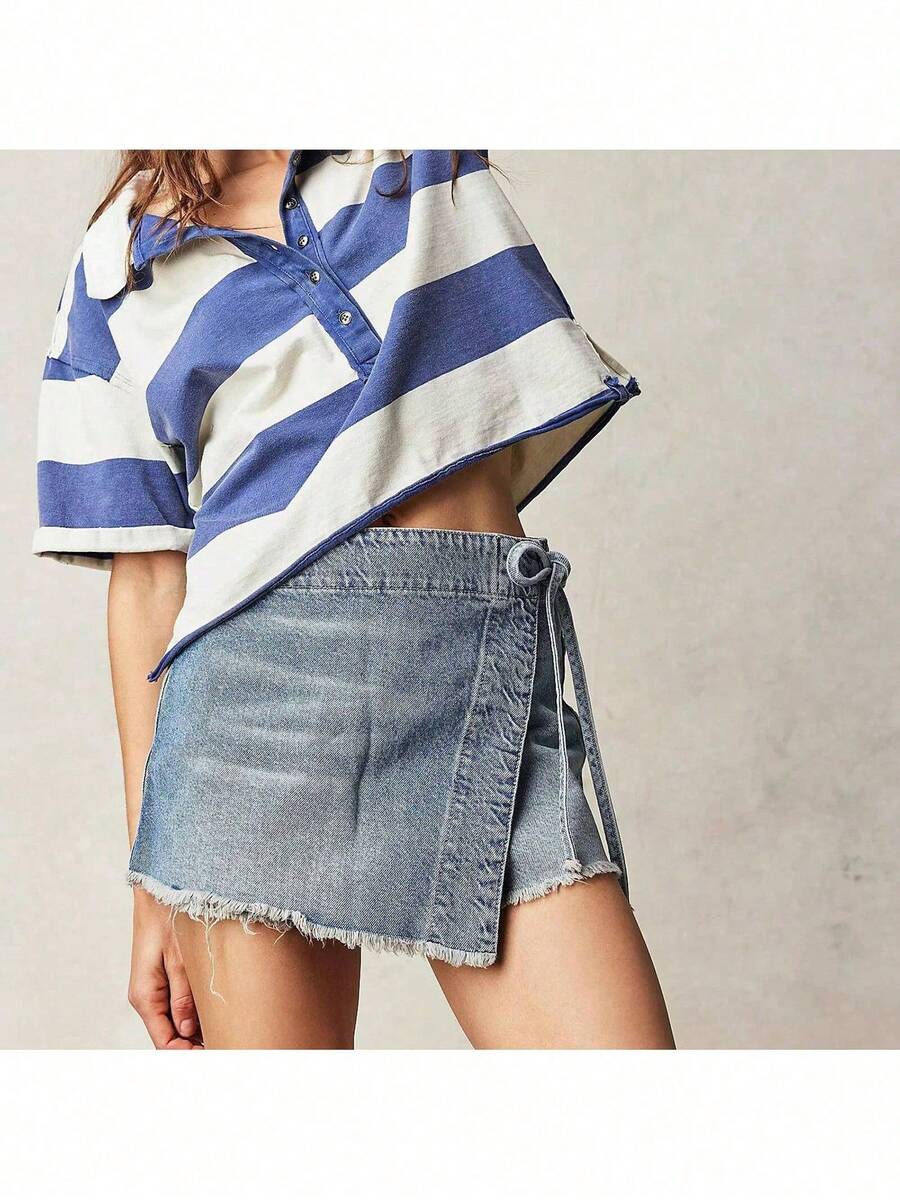 Women Denim Wrap Skort High Wa - đánh giá và giá Shorts Denim Frayed