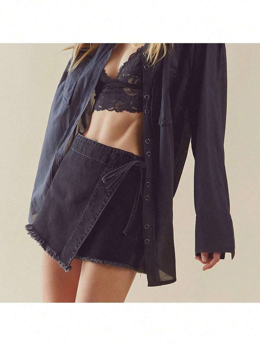 Women Denim Wrap Skort High Wa - đánh giá và giá Shorts Denim Frayed