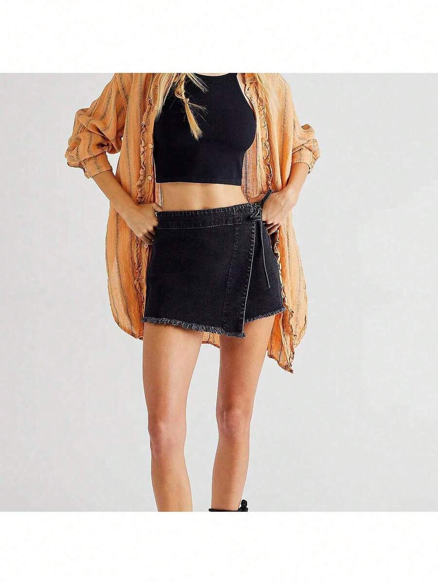 Women Denim Wrap Skort High Wa - đánh giá và giá Shorts Denim Frayed