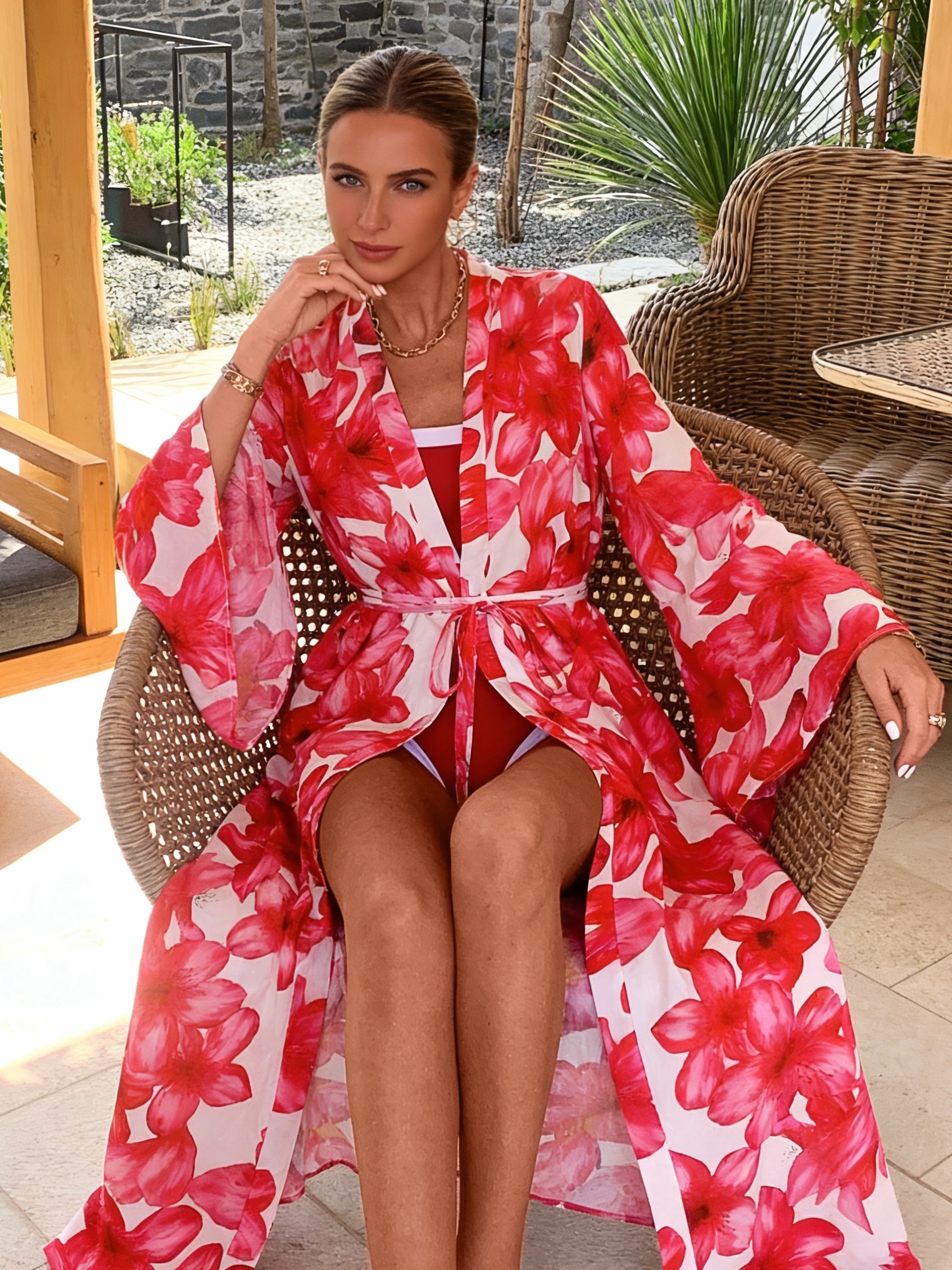 Women's Red Floral Kimono Robe - đánh giá và giá Kimono Sheer Floral
