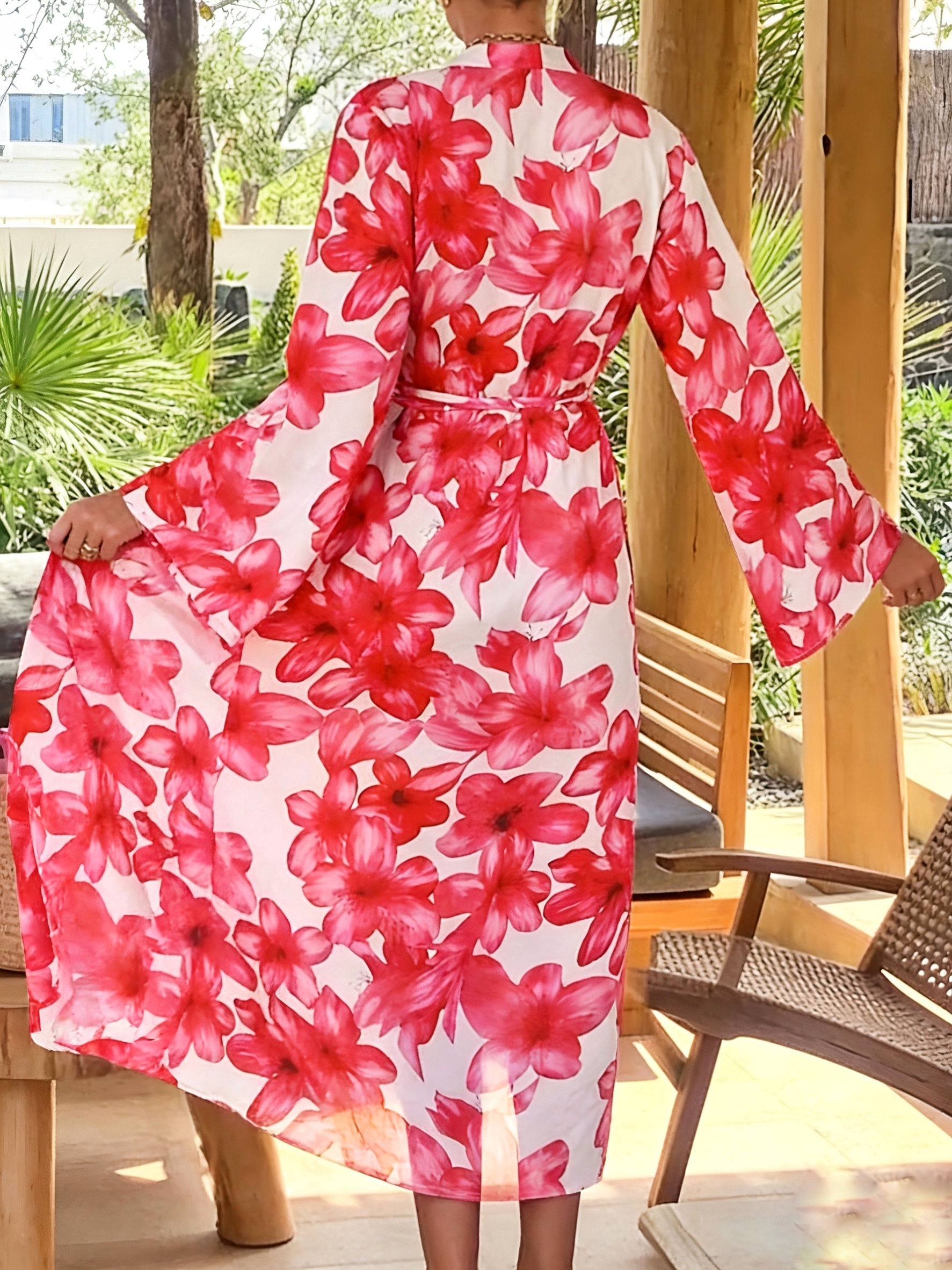 Women's Red Floral Kimono Robe - đánh giá và giá Kimono Sheer Floral