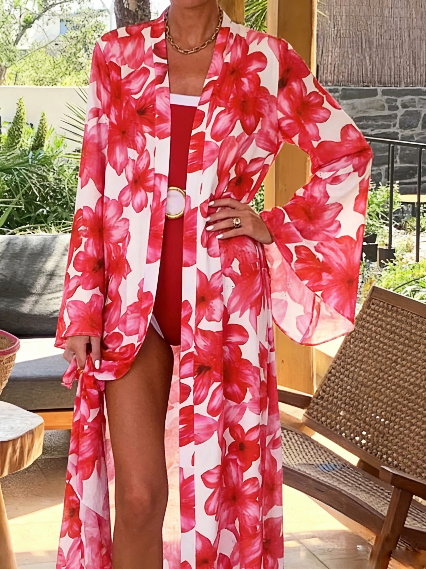 Women's Red Floral Kimono Robe - đánh giá và giá Kimono Sheer Floral