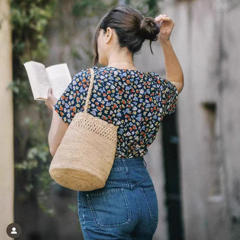 Handmade Crochet Straw Bucket  - đánh giá và giá Crochet Bag Raffia