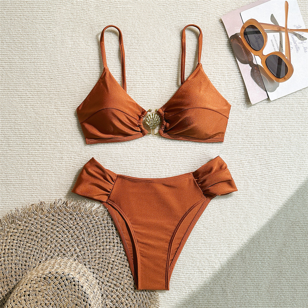 Metal Shell Ring Swimwear Sexy - đánh giá và giá Swimsuit Bikini Ruched