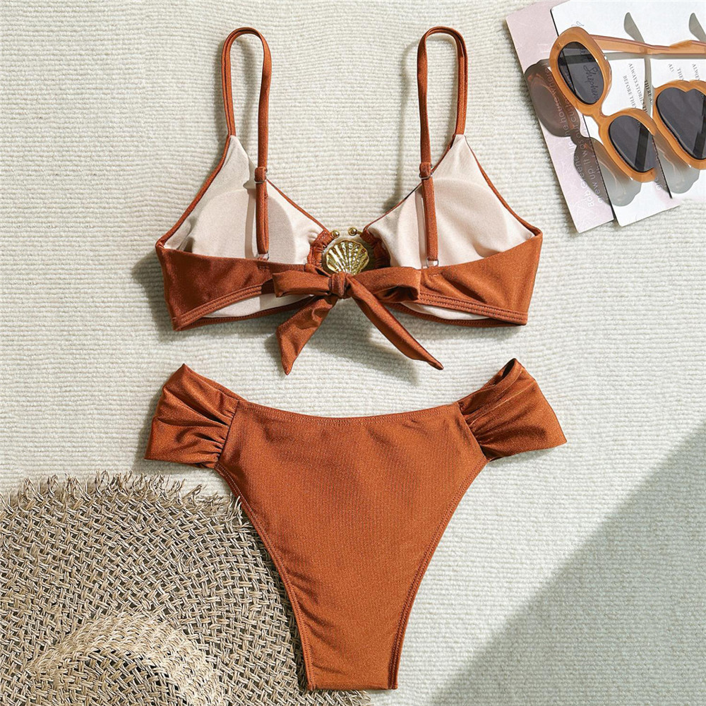 Metal Shell Ring Swimwear Sexy - đánh giá và giá Swimsuit Bikini Ruched