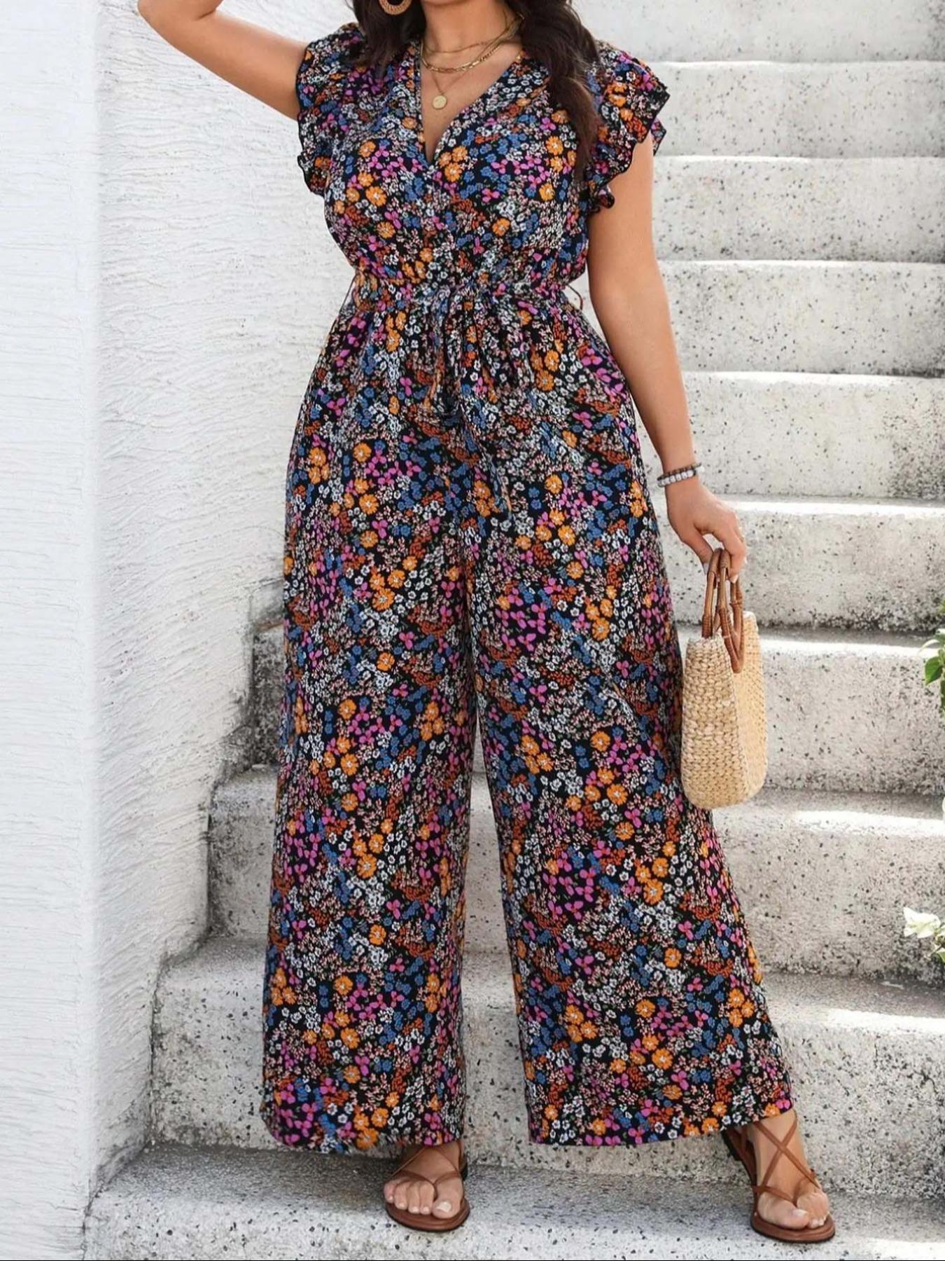 【Plus Size】 Floral Print Tie S - đánh giá và giá Romper Floral Print