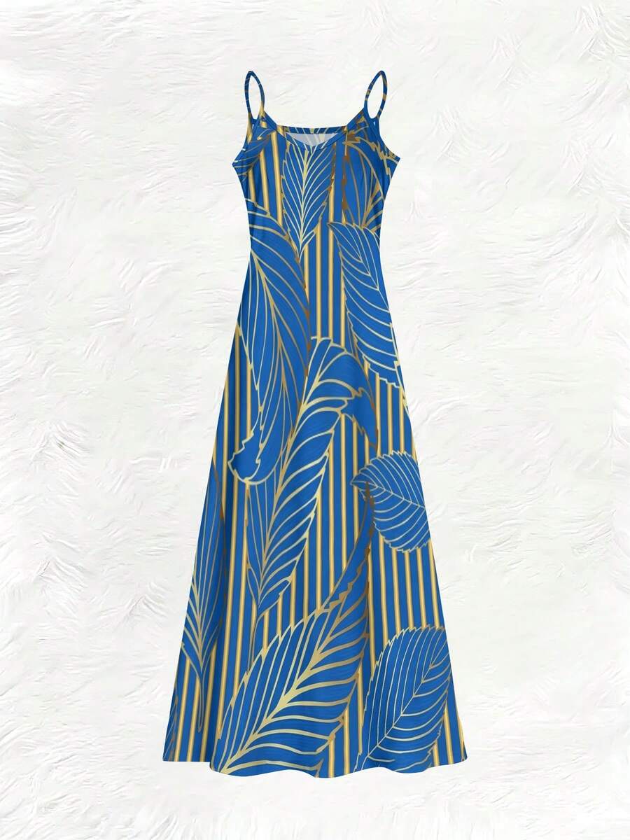 Blue Tropical Leaf Print V-Nec - đánh giá và giá Maxi Dress Halter